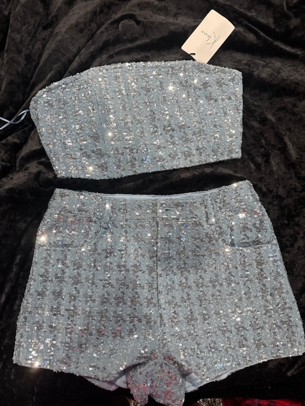 Light blue sequin short set